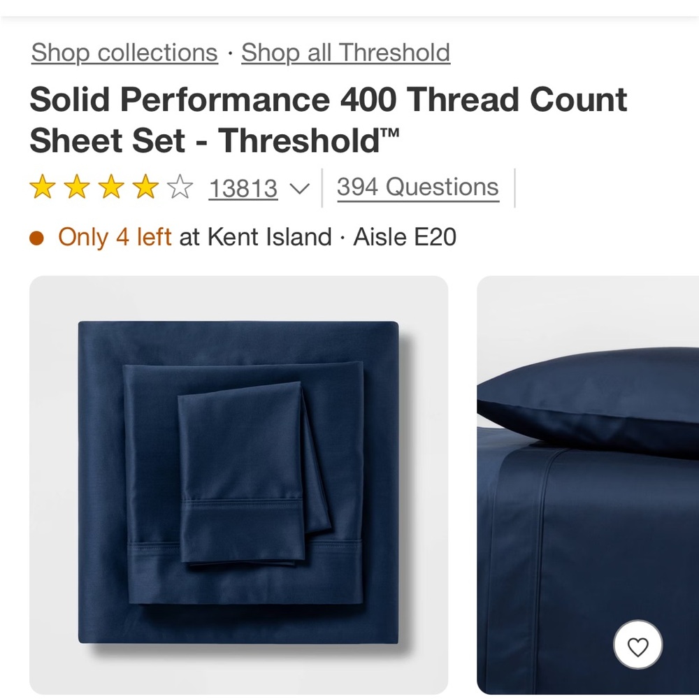 XL Sheet Set. Threshold Solid Performance- Navy